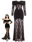 30er Spitzen-Maxikleid mit Carmen-Ausschnitt und Raffung