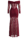 30er schulterfreies Maxikleid mit Raffung und Spitze