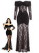 30er Spitzen-Maxikleid mit Carmen-Ausschnitt und Raffung