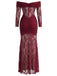 30er Spitzen-Maxikleid mit Carmen-Ausschnitt und Raffung