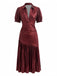 70er Metallic-Plisseekleid mit tiefem V-Ausschnitt und kurzen Ärmeln