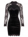 Schwarzes 60er Samt-Bodyconkleid mit Spitzenärmeln und Cut-out