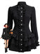 Schwarzes 60er Minikleid mit Stehkragen und Stufenrüschen