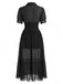 Schwarzes 40er Midikleid mit Spitze und Knopfleiste