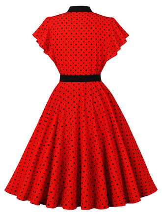 50er Swingkleid mit Polka-Dots und Rüschen
