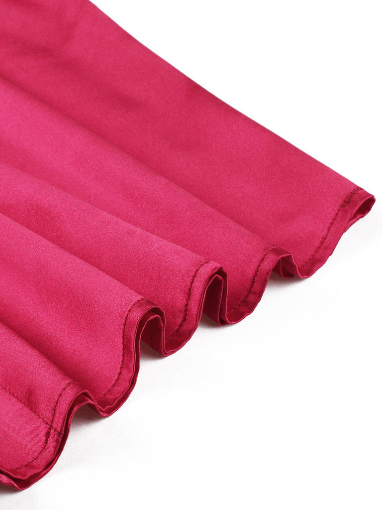 Rotes 40er Korsett-Midikleid mit eckigem Ausschnitt und Puffärmeln