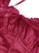 Rotes 40er Korsett-Midikleid mit eckigem Ausschnitt und Puffärmeln