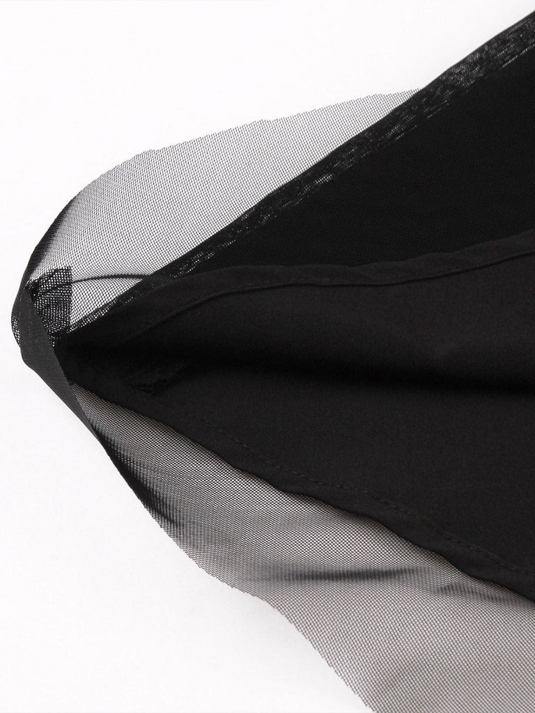 50er Netz-Ärmelloses Kleid mit Bindeband und Keyhole