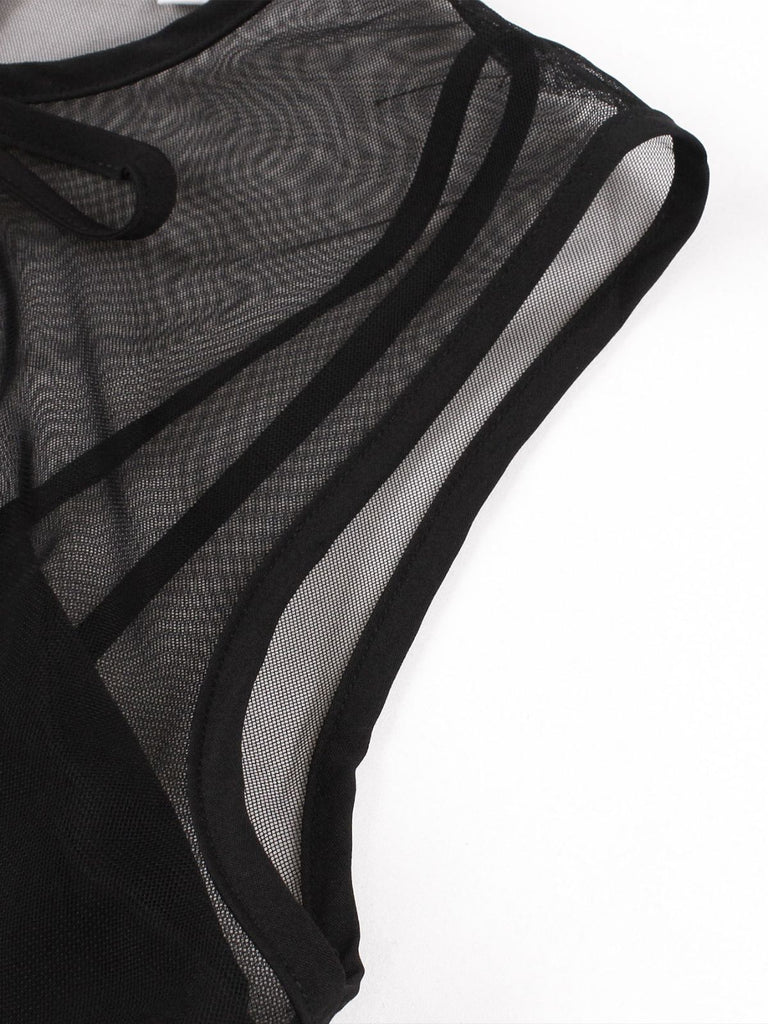 50er Netz-Ärmelloses Kleid mit Bindeband und Keyhole