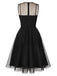 50er Netz-Ärmelloses Kleid mit Bindeband und Keyhole