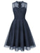 50er Netz-Ärmelloses Kleid mit Bindeband und Keyhole