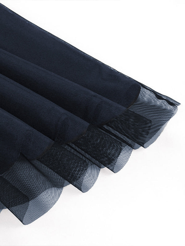 50er Netz-Ärmelloses Kleid mit Bindeband und Keyhole