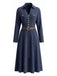 Dunkelblaues 40er Kleid mit Reverskragen und Zierknöpfen