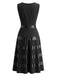 Schwarzes 50er ärmelloses Kleid mit Satinbesatz und Rundhals