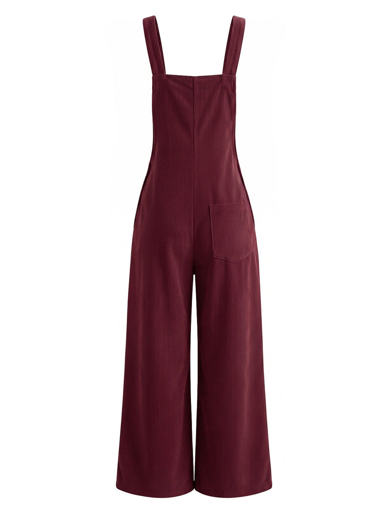 30er Cord-Latzjumpsuit mit Taschen und weitem Bein