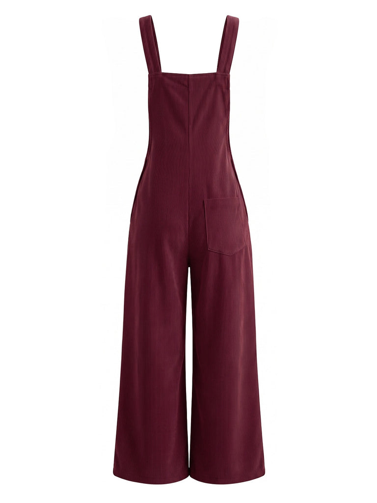 30er Cord-Latzjumpsuit mit Taschen und weitem Bein