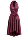50er Satin-Kleid mit Taillenschleife und High-Low-Saum