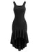 Schwarzes 30er Kleid mit Rundhalsausschnitt und High-Low-Rüschensaum