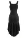 Schwarzes 30er Kleid mit Rundhalsausschnitt und High-Low-Rüschensaum