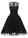 50er ärmelloses Mesh-Kleid mit floralem Flockprint und Schlüsselloch-Ausschnitt