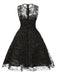 50er ärmelloses Mesh-Kleid mit floralem Flockprint und Schlüsselloch-Ausschnitt