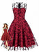 50er ärmelloses Mesh-Kleid mit floralem Flockprint und Schlüsselloch-Ausschnitt