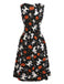 Schwarzes 40er Halloween Kleid mit Geist- und Kürbis-Print