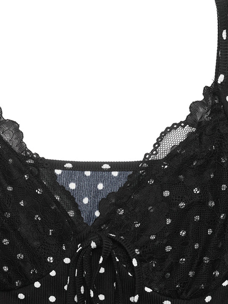 Schwarzes 60er Rippkleid mit Spitzen-V-Ausschnitt und Glockenärmeln