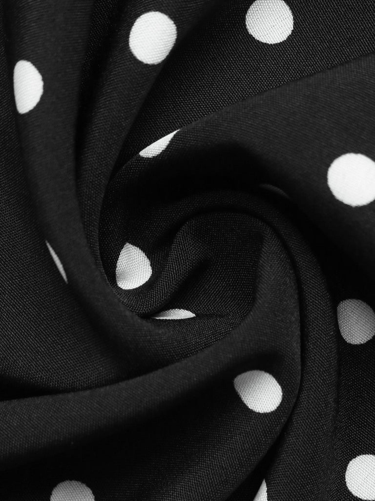 Schwarzes 50er Polka-Dot-Kleid mit Chelsea-Kragen und Langarm
