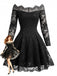 Schwarzes 50er Carmenkleid mit floraler Spitze