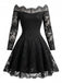 Schwarzes 50er Carmenkleid mit floraler Spitze