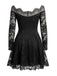 Schwarzes 50er Carmenkleid mit floraler Spitze