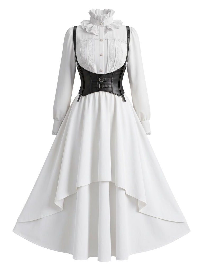 50er viktorianisches Gothic-Kostümset mit Bluse, Korsett und Rock
