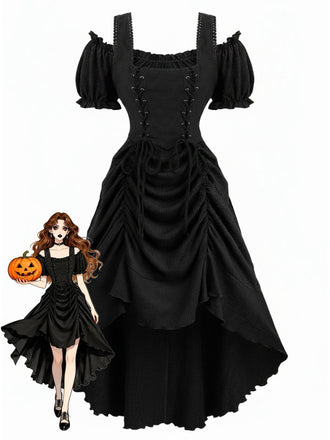 80er viktorianisches Gothic-Kleid mit Schnürung