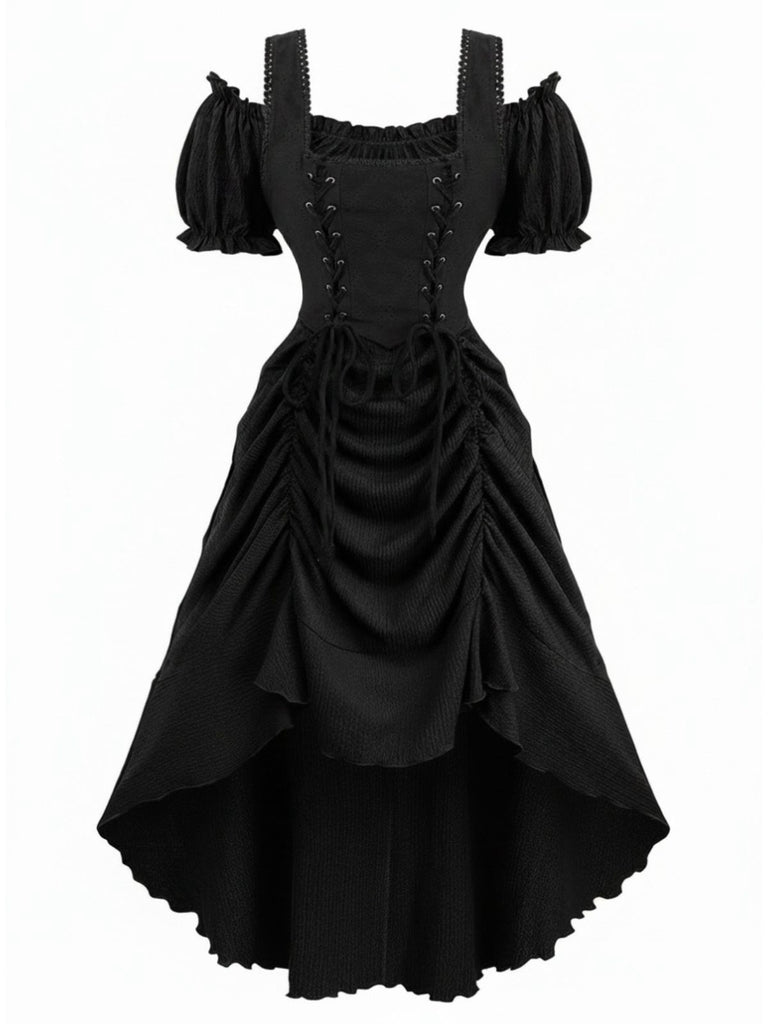 Weinrotes 80er viktorianisches Gothic-Kleid mit Schnürung