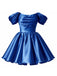 Blaues 50er Satin-Minikleid mit Puffärmel und Prinzessin