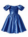 Blaues 50er Satin-Minikleid mit Puffärmel und Prinzessin