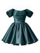 Blaues 50er Satin-Minikleid mit Puffärmel und Prinzessin