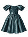 Blaues 50er Satin-Minikleid mit Puffärmel und Prinzessin