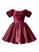 Blaues 50er Satin-Minikleid mit Puffärmel und Prinzessin