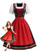 Rotes 50er Oktoberfest-Dirndl-Set mit Blumenstickerei und Schürze