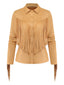Khakifarbene 70er Wildleder-Westernjacke mit Fransen und Revers