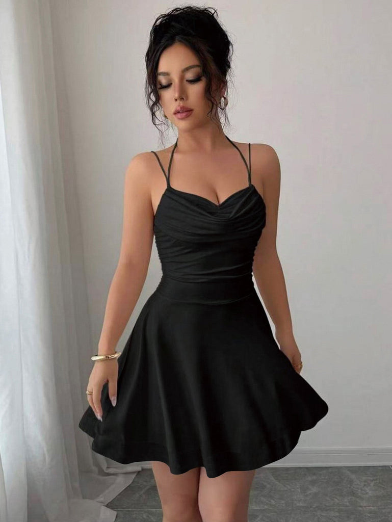 60er Minikleid mit Raffung und Wasserfallausschnitt