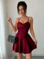 Weinrotes 60er Minikleid mit Raffung und Wasserfallausschnitt