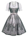 Graugrünes 50er Kleid, Top & Schürze 3PCS Set