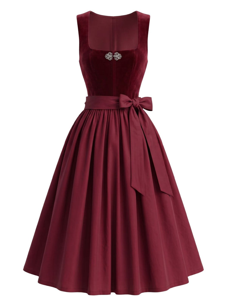 Weißes & Weinrotes Oktoberfest Dirndl-Set mit Spitze und Schürze