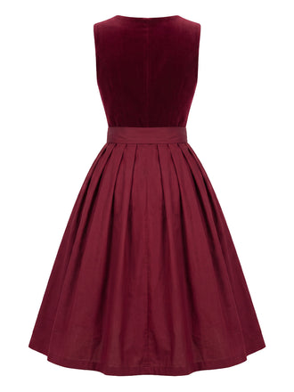 Burgunderrotes 50er Oktoberfest-Dirndl-Set mit Samtkleid und Schürze