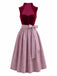 Burgunderrotes & Weißes 50er Kleid mit Herzausschnitt und Samt