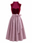 Burgunderrotes 50er Oktoberfest-Dirndl-Set mit Samt-Detail und Schürze