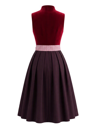 Burgunderrotes 50er Kleid mit Herzausschnitt und Samt